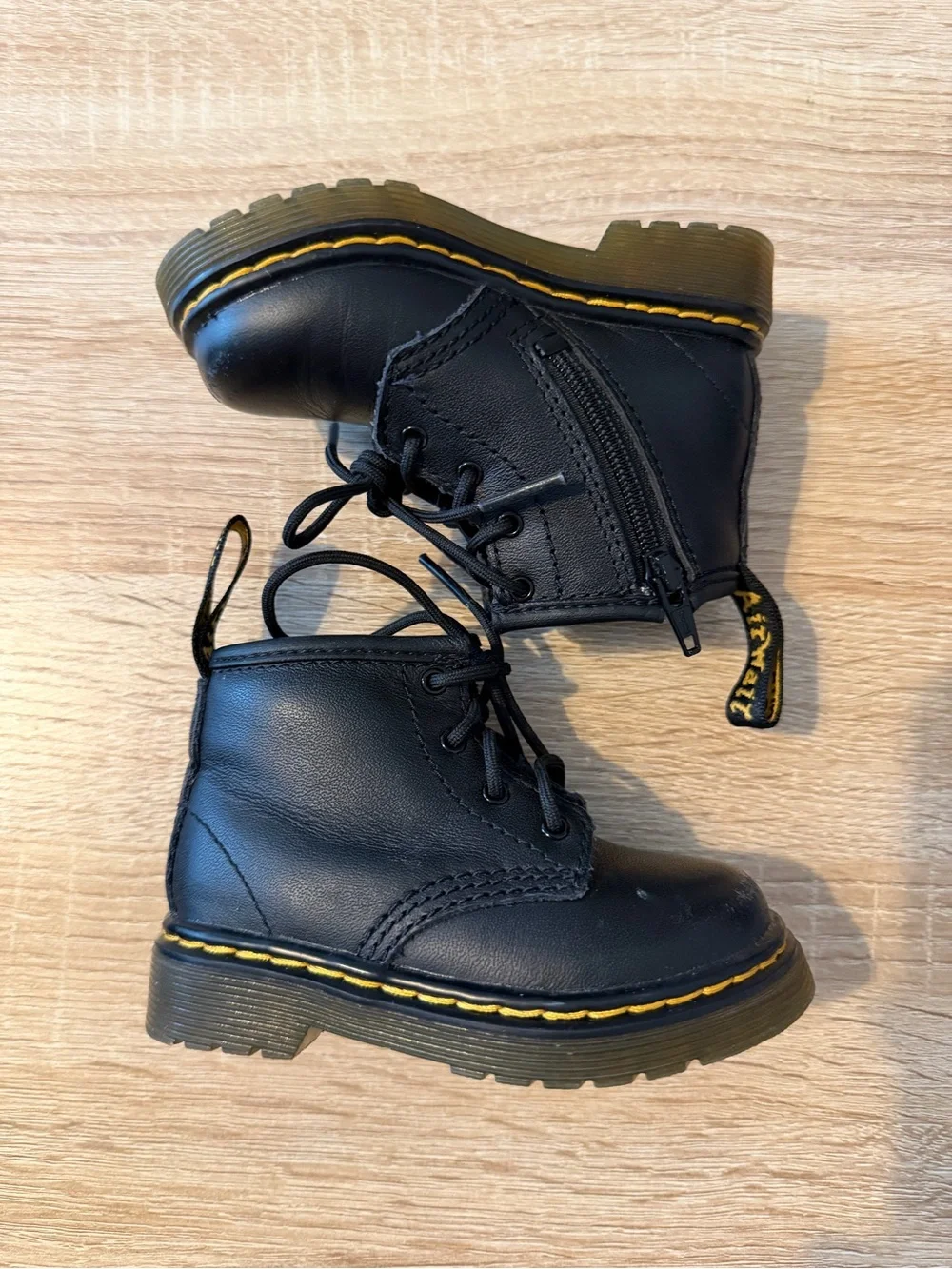 Dr. Martens Black Leather Lace Up Side Zipper Boots Toddler Size 5